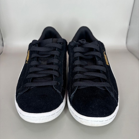 Puma Suede Classic Black White Gold Logo Women's Casual Sneakers Shoes Size 6.5 - Picture 2 of 7